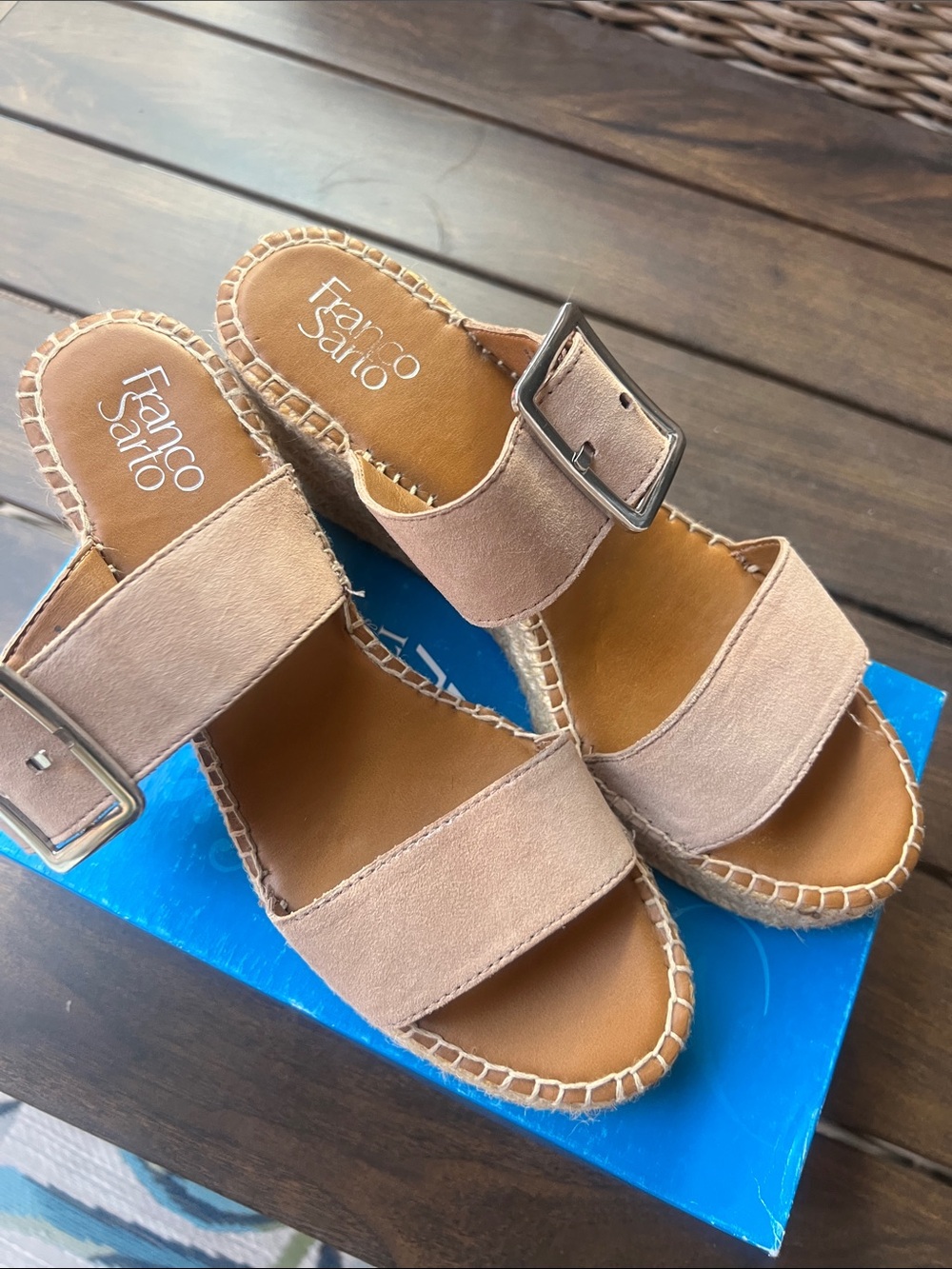 Franco Sarto Taupe Suede Double-Strap Espadrille Sandals